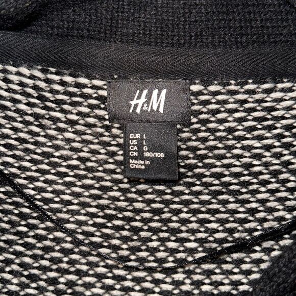 H&M L Black White Checkered Knit Wool Blend Shawl Button Front Cardigan Sweater - Picture 7 of 12